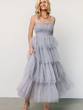 Baltic born Alora Tulle Tiered Maxi Dress | Dusty Slate